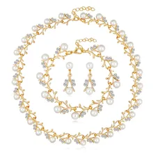 Gold Chain Imitation Pearl Austrian Crystal Pendant Necklace Bracelet Earrings Set Wedding Jewelry Sets For Women Party Gift 2018 new arrival exaggerated big necklace and earrings jewelry sets austrian crystal for wedding or party ethnic free shipping