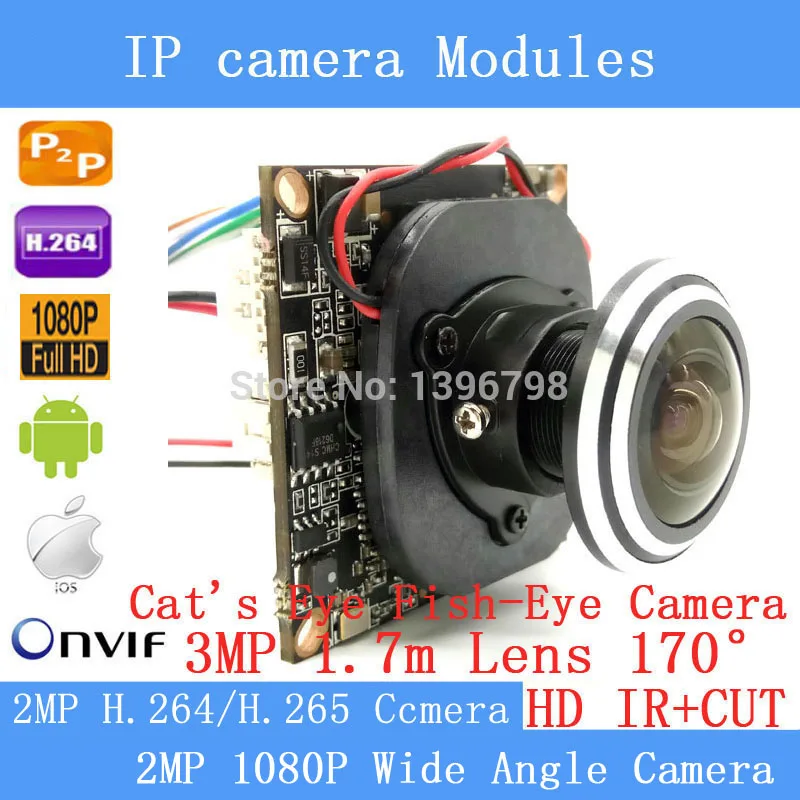 2MP H.264/H.265 IP камера модуль 1080P Мини CCTV 360 градусов широкоугольный Рыбий глаз