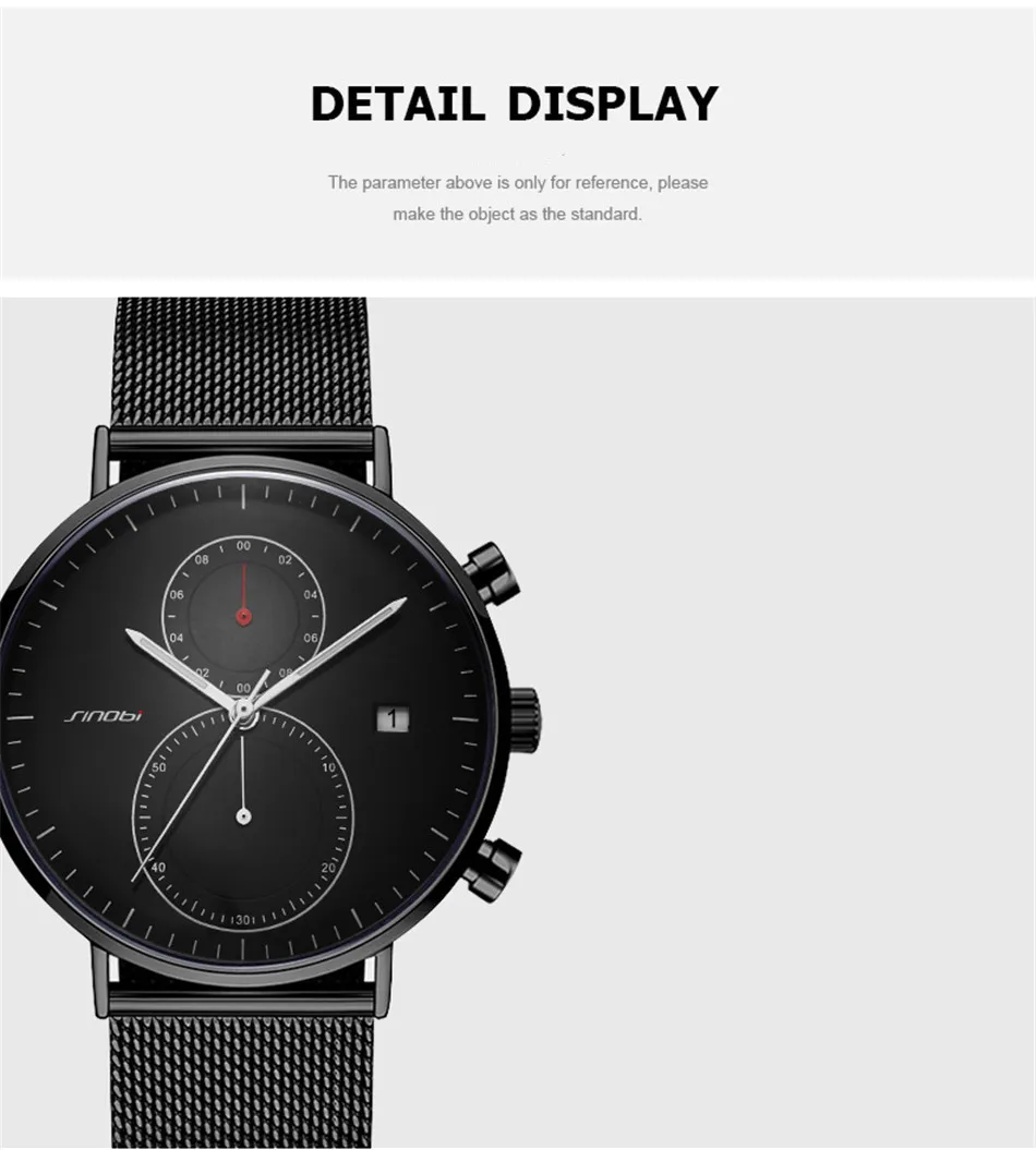 SINOBI Chronograph Quartz Men Watch Luxury Brand Stainless Steel Business Wrist Watches Men Clock Hour Time Relogio Masculino