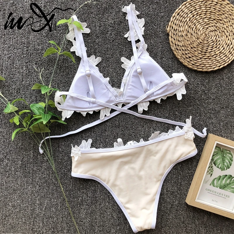 In-X Sexy micro bikinis 2019 mujer Ruffle bikini set Push up swimsuit female biquini Triangle swimwear White bathing suit Beach