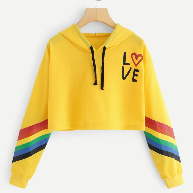 

harajuku streetwear rainbow letter print women sweatshirt 2019 korean kpop autumn female hoodies aesthetic pullover crop tops