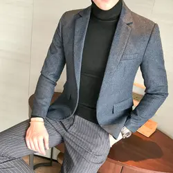 Осень блейзер Для мужчин коллекций 2018 британский стиль Повседневное Для мужчин Блейзер Бизнес Slim Fit шерстяной пиджак Куртки с длинными