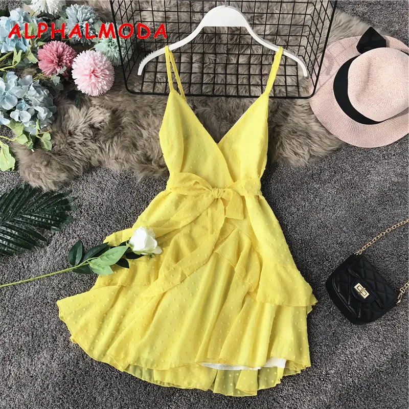 Женское пляжное платье ALPHALMODA Пляжное Платье с открытой спиной и поясом для