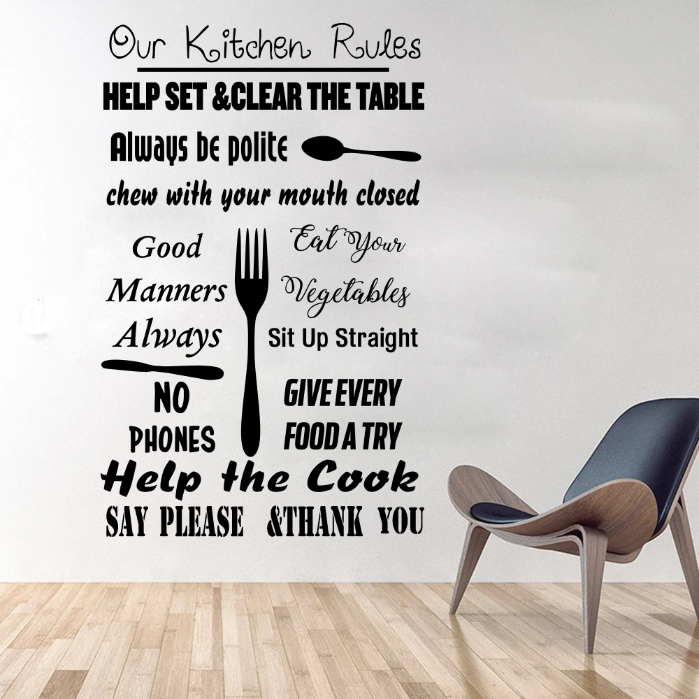 Kitchen Rules Quote Wall Sticker Decal Kitchen Rules Lettering Words Wall Decal Sticker Vinyl Wine Spoon fork Vinyl Dinning Room (2)