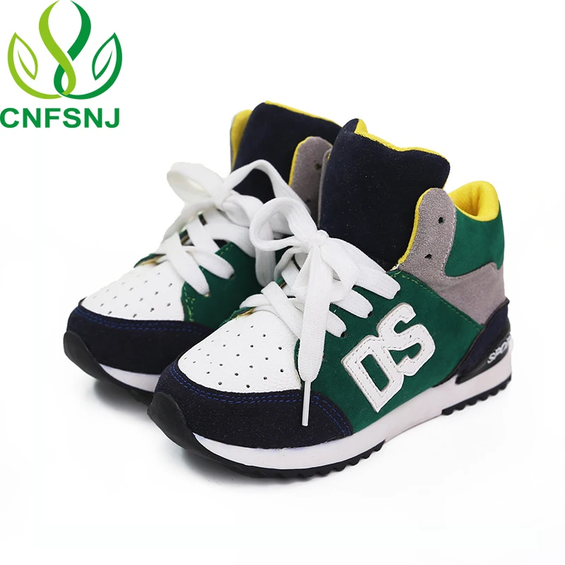 CNFSNJ العلامة التجارية 2019 جديد ربيع الخريف أحذية رياضية الأطفال للأولاد الفتيات الدانتيل متابعة مكافحة زلق الأزياء شقة مع رياضة 26-36