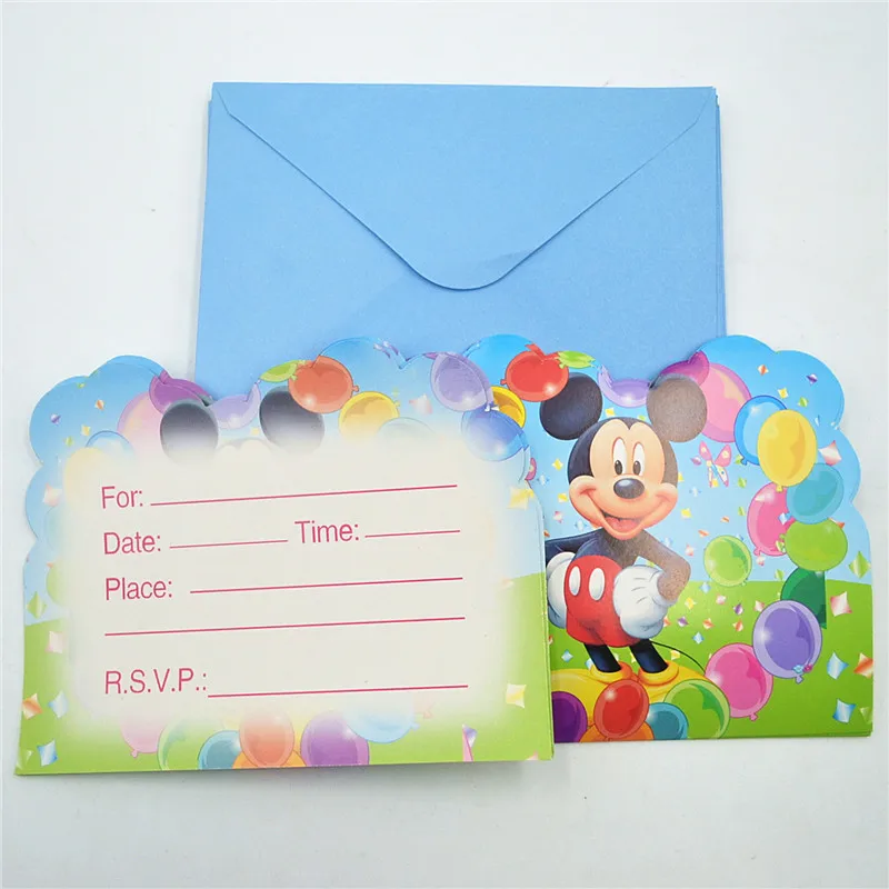

6pcs/lot Cartoon Mickey Mouse Supplies Party Invitation Card Children's Birthday Decorations Kids FestivalSupplies