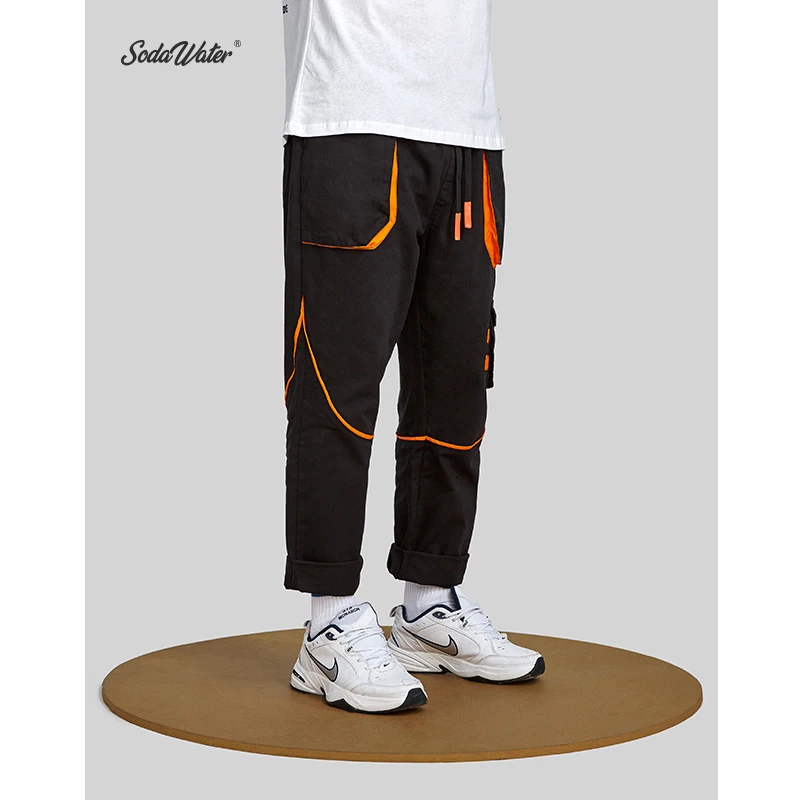 

SODA WATER Men's Patchwork Jogging Pants Fashion 2019 Men's Hip Hop Pocket Magic Sticks Feet Men's Casual Straight Pants 94186ss