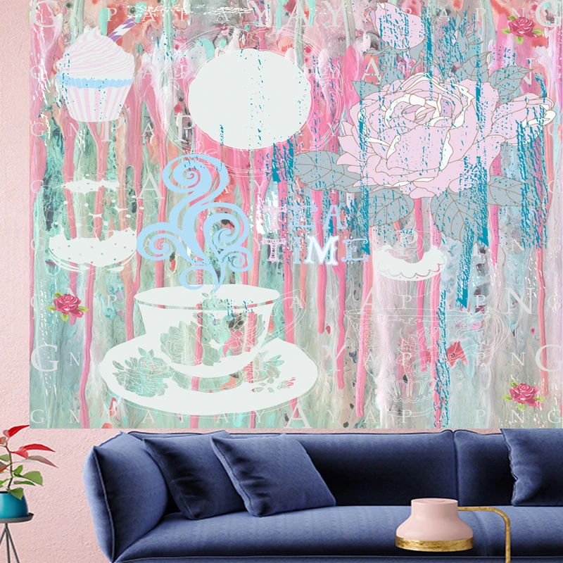 

Cute cup cake cartoon wall hanging Afternoon tea icecream Texture Tapestries kids room personality beach towel Home Decor Yoga