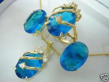 

Free shipping New Jewelry Blue jade pendant necklace earring ring set (A0424)