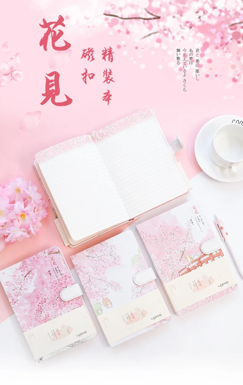 Lianhua 32K girl heart cherry blossom magnetic buckle account book hardcover notebook cute network red notebook