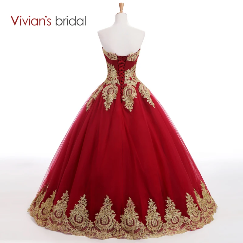 Платье Vivian's Bridal бордовое с сердечком длинное золотое кружевной аппликацией|muslim