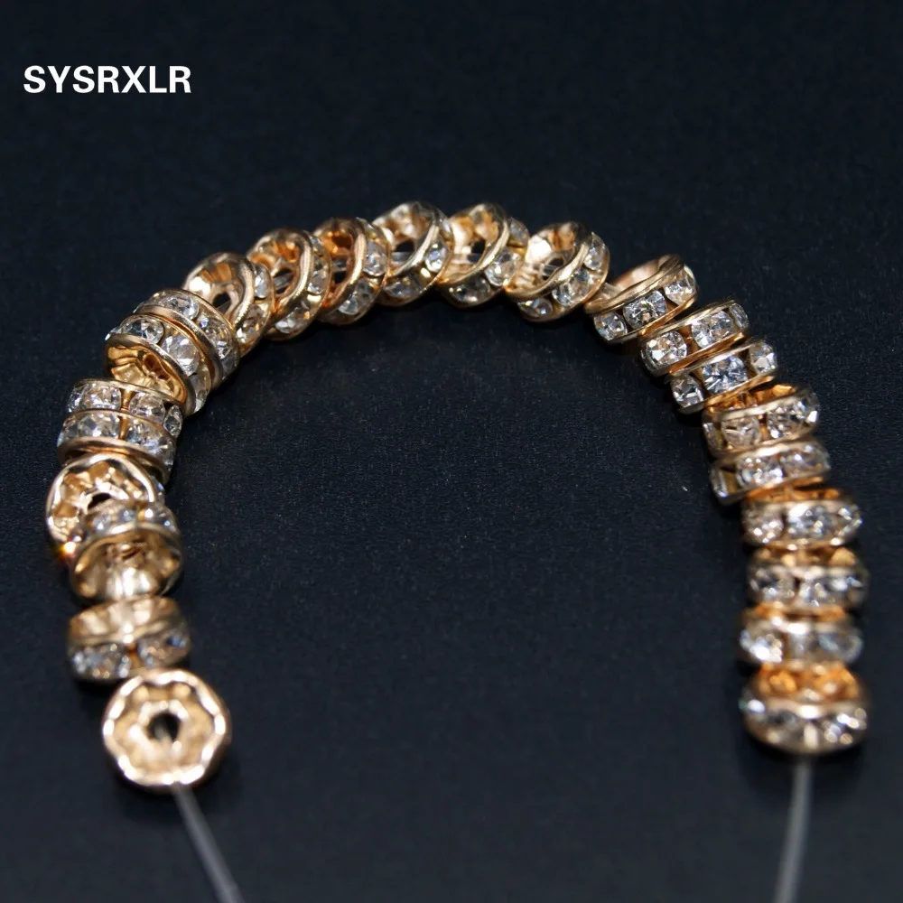 

Wholesale Gold Color Crystal Rhinestones Beads 6 mm 8 mm Rondelle Spacer Beads 100 pcs/pack For Bracelet For Jewelry Making DIY