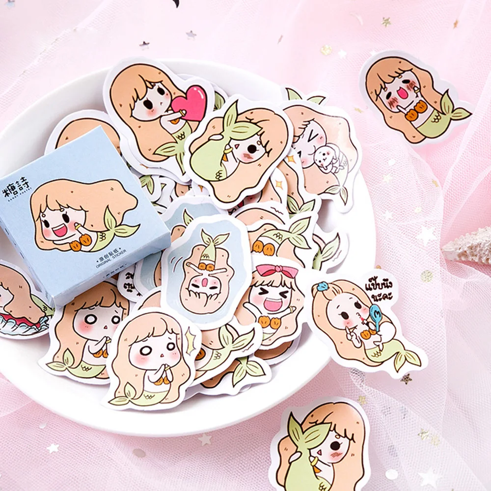 45 шт./кор. милые канцелярские наклейки DIY Русалка липкая бумага Kawaii для | Канцелярские наклейки -33035519690