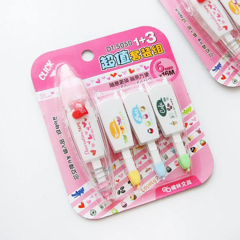 

D32 Set of 4pcs Cute Decorative Replacement Correction Tape Stationery Set School & Office Supply Student Stationery Kids Gift