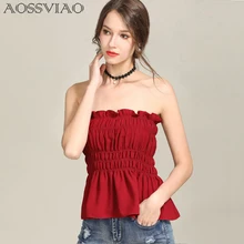 AOSSVIAO Off shoulder lace up sexy blouse shirt Women ruffle sleeveless blouse tops 2019 fashion summer white blouse feminine reddish brown tie up detail off shoulder blouse