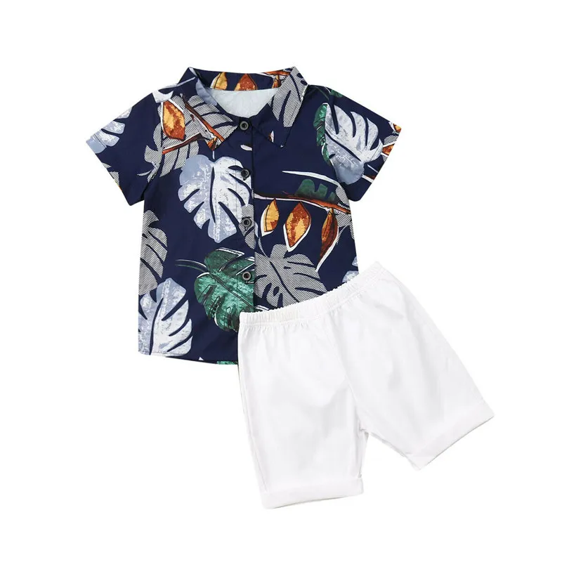 

Summer Newborn Baby Boy Clothes Short Sleeve Print Shirt Tops+Solid Short Pants Outfits 2Pcs Set Clothes