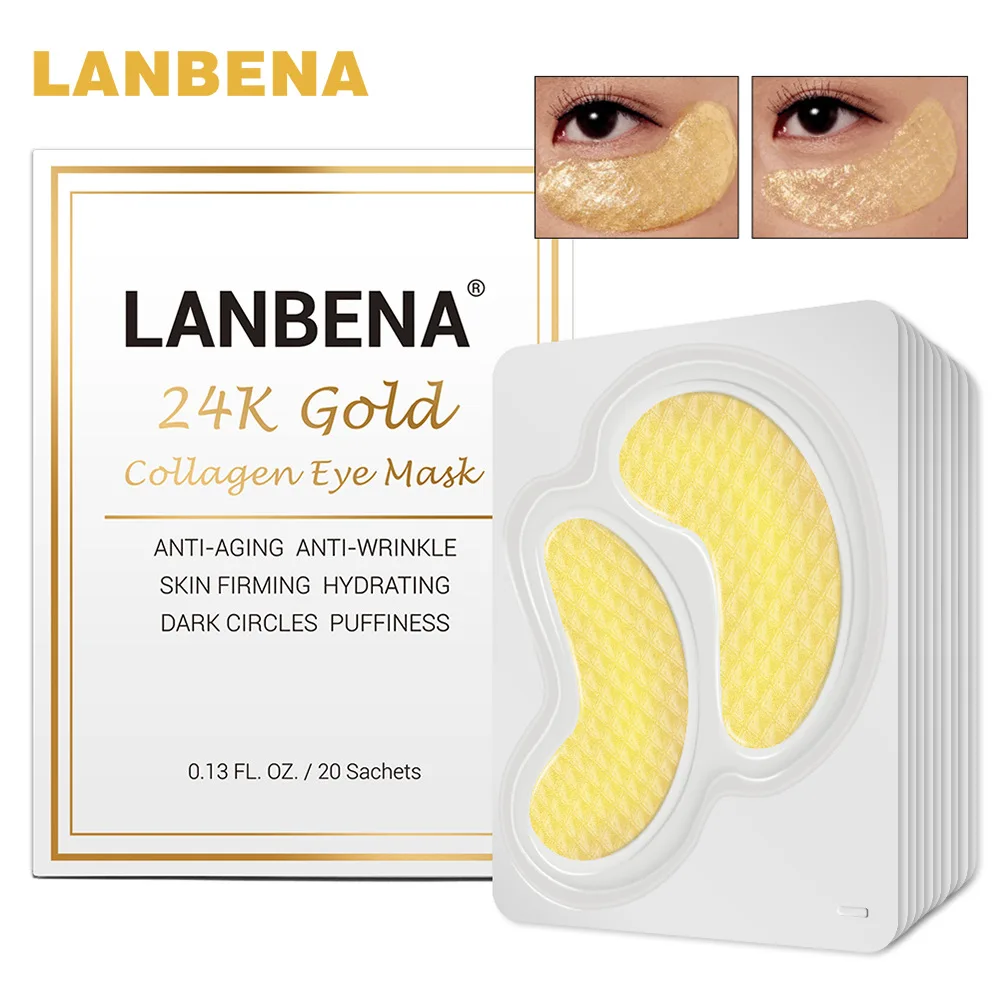 LANBENA 24 К Золотой глаз коллагеновая маска для глаз повязки маска для сна для темных глаз круг Anti-Aging морщины укрепляющий уход за кожей