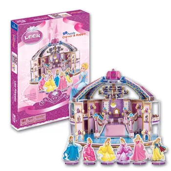 

Candice guo 3D puzzle DIY toy paper building model assemble hand work game Leer Princess dance palace girl pink dream gift 1set