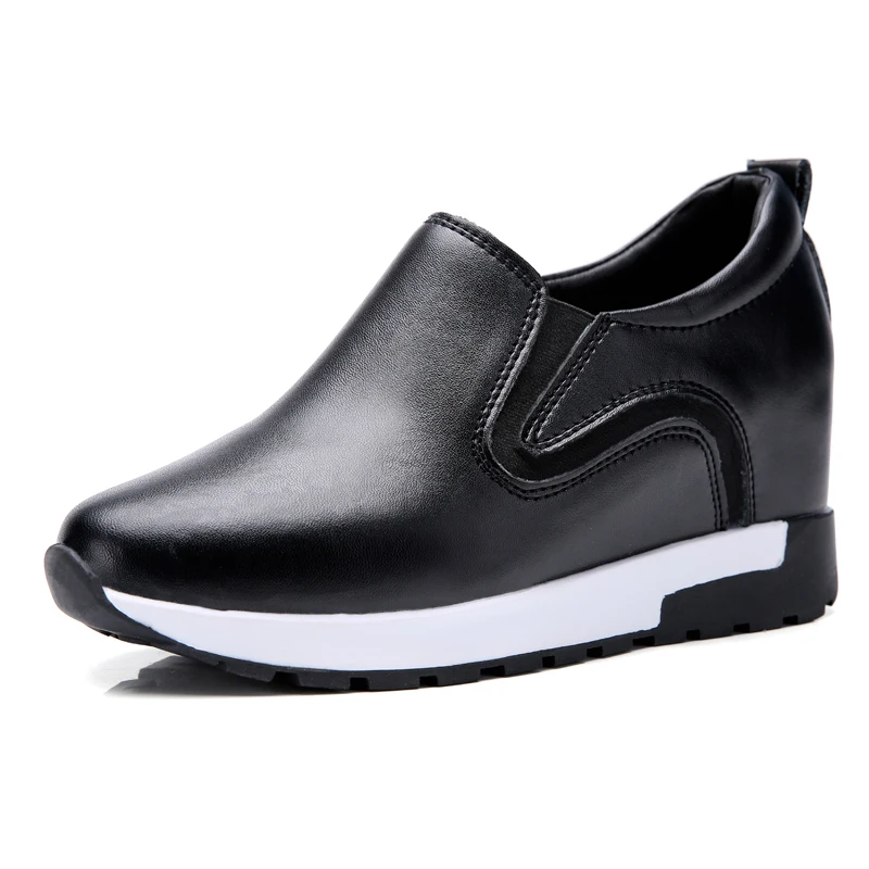 Kilobili/ г., осенние женские кроссовки, обувь на платформе, женские кроссовки из натуральной кожи, повседневная обувь, слипоны, криперы, прогулочная обувь - Цвет: black KL.L.T955