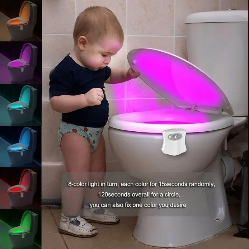 2019 Motion Sensor Toilet Seat Night Light 8 Colors Waterproof Backlight For Toilet Bowl LED Luminaria Lamp WC Toilet Light