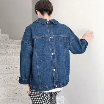 

2019 Men's Cowboy Streetwear Bomber Denim Jacket Loose Coats Clothes Hip-hop Style Around Button Blue Color Outerwear Size M-2XL