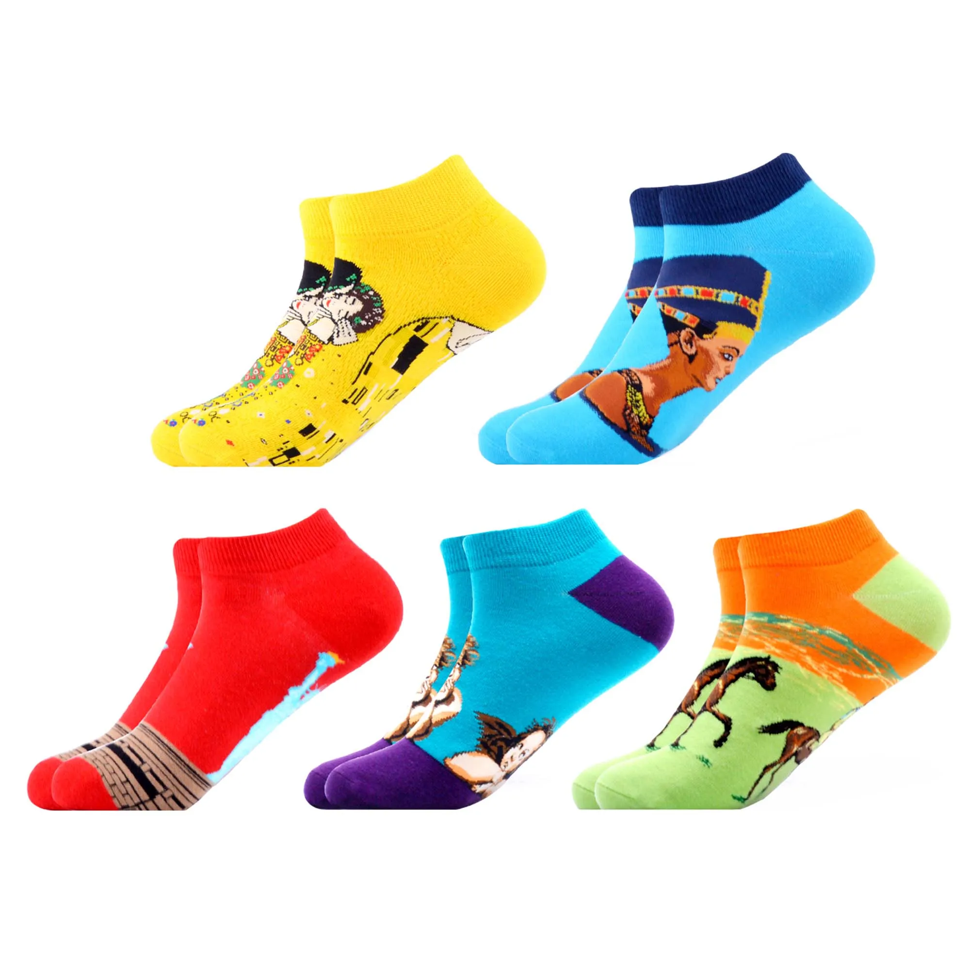 SANZETTI мужские Красочные Веселые носки брендовые качественные удобные хлопковые носки клетчатые Полосатые Носки с рисунком животных фруктов - Цвет: B06535(5 pairs)