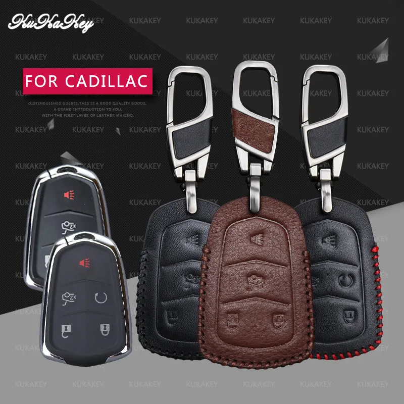 

Genuine Leather Remote Smart Key Case Fob Shell Cover Skin Holder For Cadillac XT5 XTS ATS CT6 CTS ATS 28T ATS-L SRX XLS