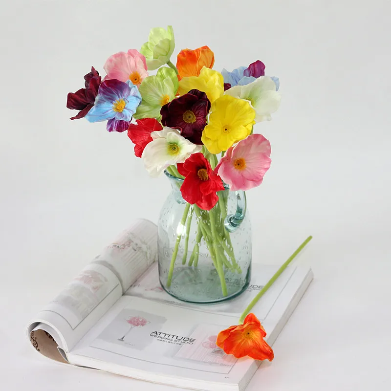 Flone High Quality Mini Artificial Poppies Branch Simulation Flowers Poppies Fake Flower For Wedding Home Office Party Decor Art (2)