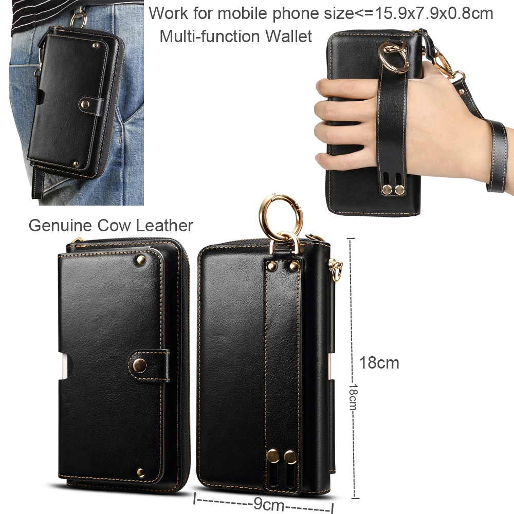 

Genuine Cow Leather Finger Ring Belt Strap Mobile Phone Case Pouch For Lenovo Z5,Oppo F9/F9 Pro,