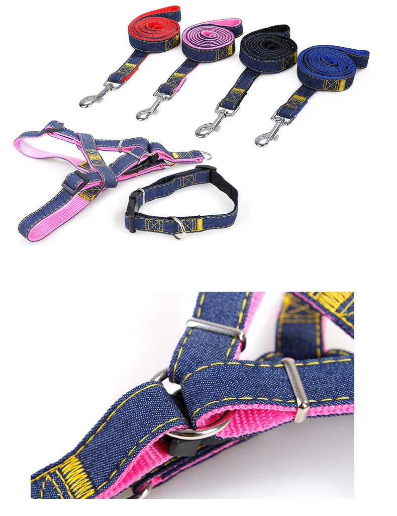 Pet Harness Jean Collar Chest Strap Rope Set Outdoor Sports Safety Lead Leash For Small Large Dogs Cat S M L XL Cloth Dog Chains (7)