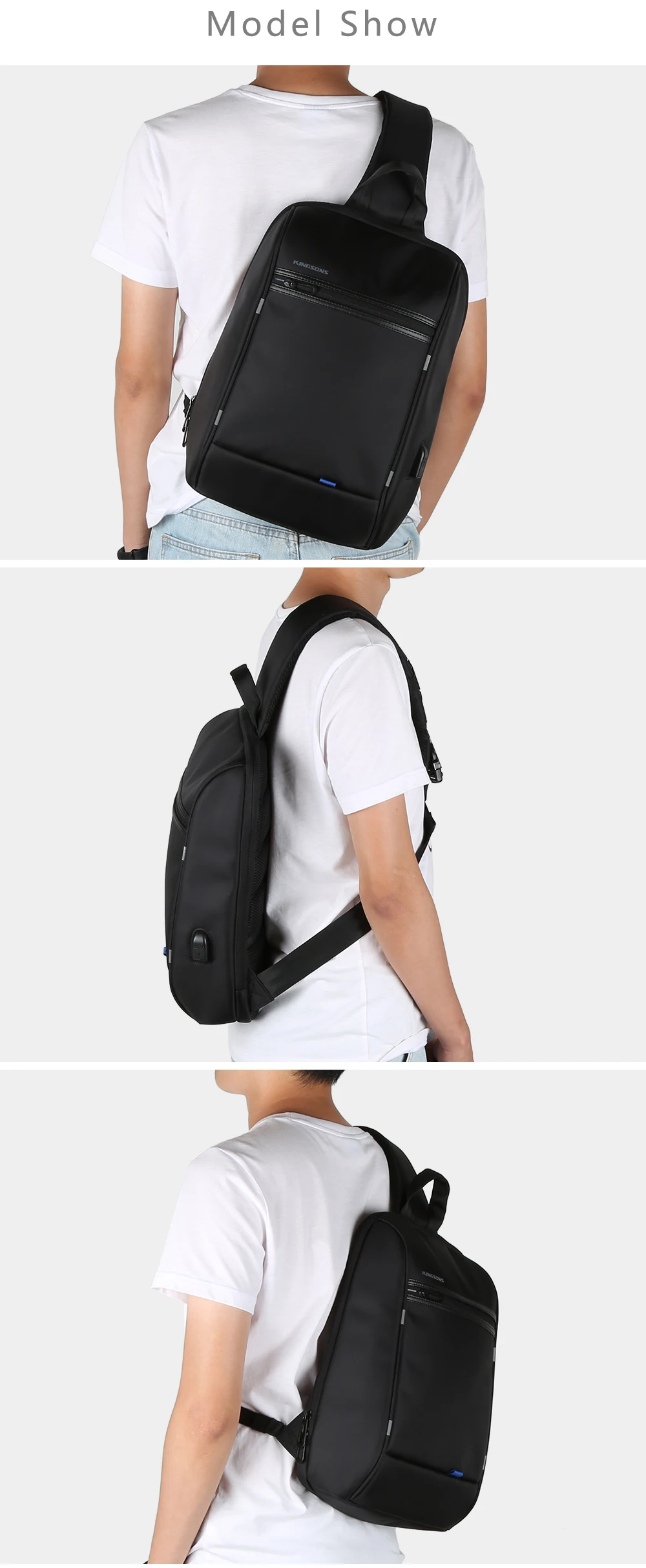 Kingsons NEN, внешняя USB зарядка, повседневная черная нагрудная сумка, мужские сумки-мессенджеры, маленькие сумки, дорожная сумка, сумка через плечо для путешествий