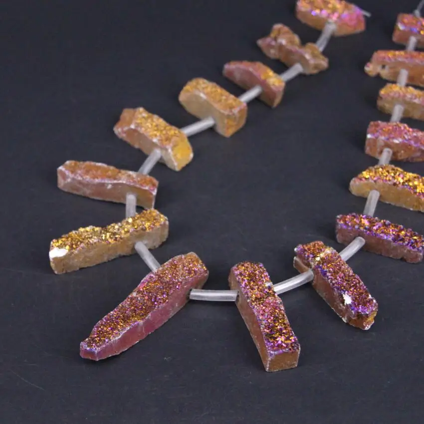 

15.5"/strand Titanium Purple Quartz Druzy Geode Freeform Slice Point Beads,Natural Roug Crystal Drusy Nugget Pendant DIY Jewelry
