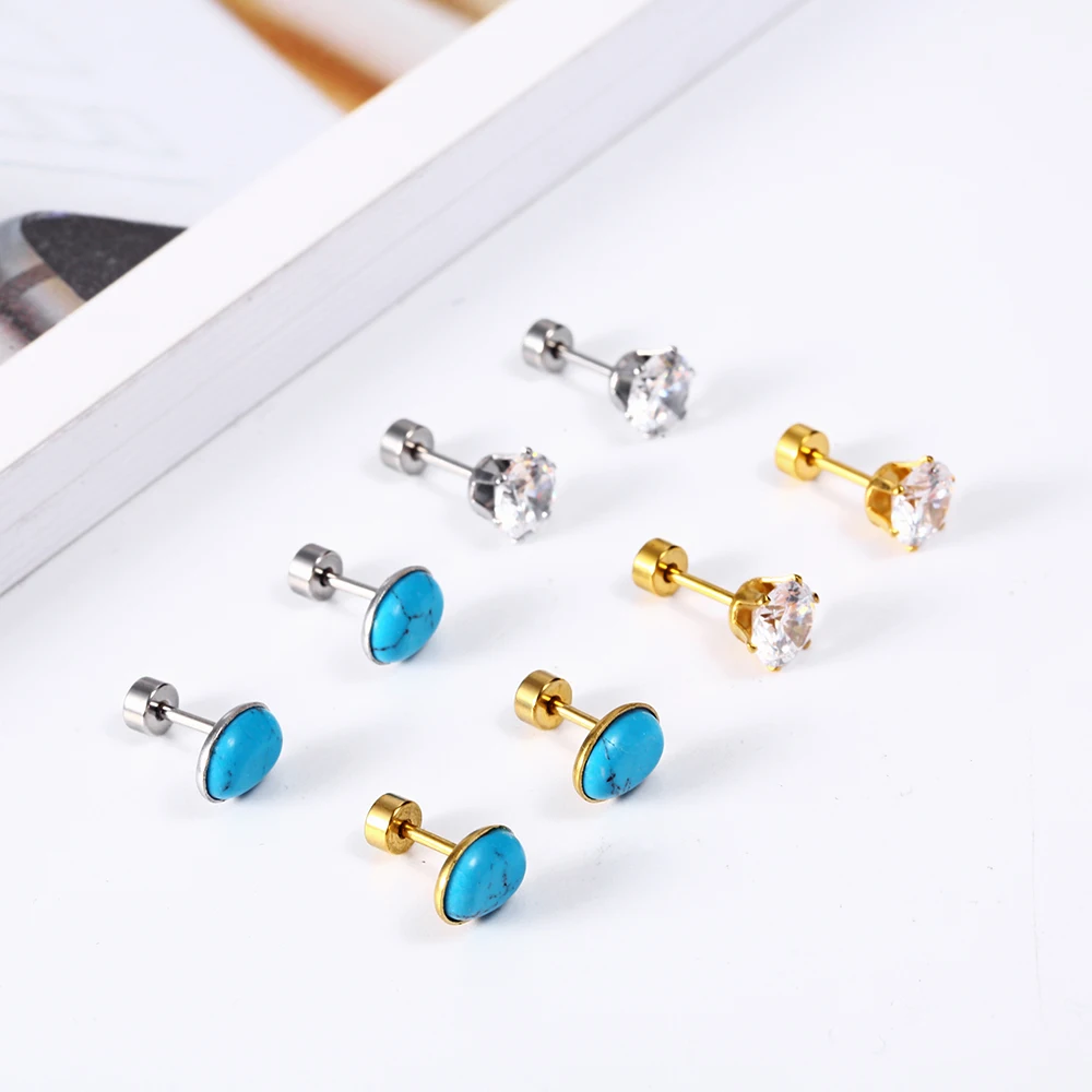 OUFEI Stud Earrings For Women Blue Fine Jewelry Accessories Stainless Steel Woman Vogue 2019 Charm Bohemian | Украшения и