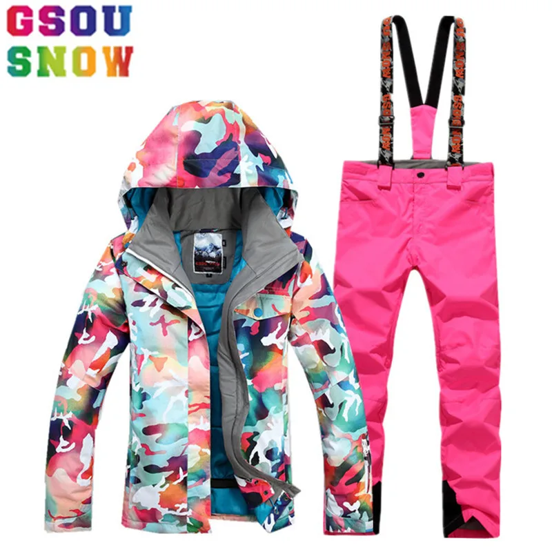 

GSOU SNOW Brand Ski Suit Women Ski Jacket Snowboard Pants Winter Waterproof Mountain Skiing Suit Female Cheap Snowboarding Coat