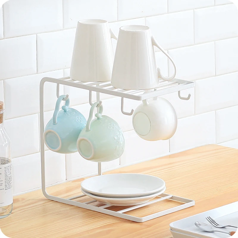 Iron Storage Rack Paint Spraying Hanger Shelf Kitchen Storage Organizer Coffee Cups Mugs Rack Cup Holder