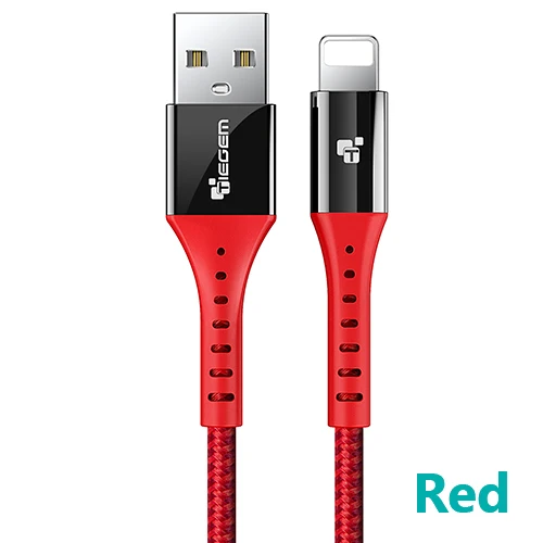 TIEGEM USB кабель для iPhone X XS MAX XR 8 7 6 5 6s S plus Кабель для быстрой зарядки кабель мобильного телефона зарядное устройство Шнур Usb кабель для передачи данных - Цвет: Красный