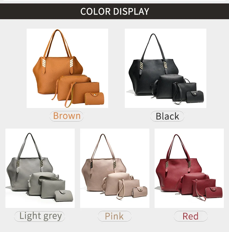 AEQUEEN 4pcs Handbag And Purses Women's PU Leather Bag Female Shoulder Bags Large Capacity Tote Bag Set Clutch Card Holder Bolsa