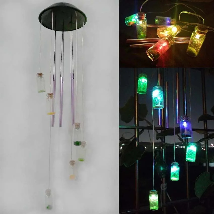 

Solar Wind Chimes-Six Luck Wishing Bottle Color-Changing Outdoor Waterproof Led for Home Party Garden Decoration Festival Decor