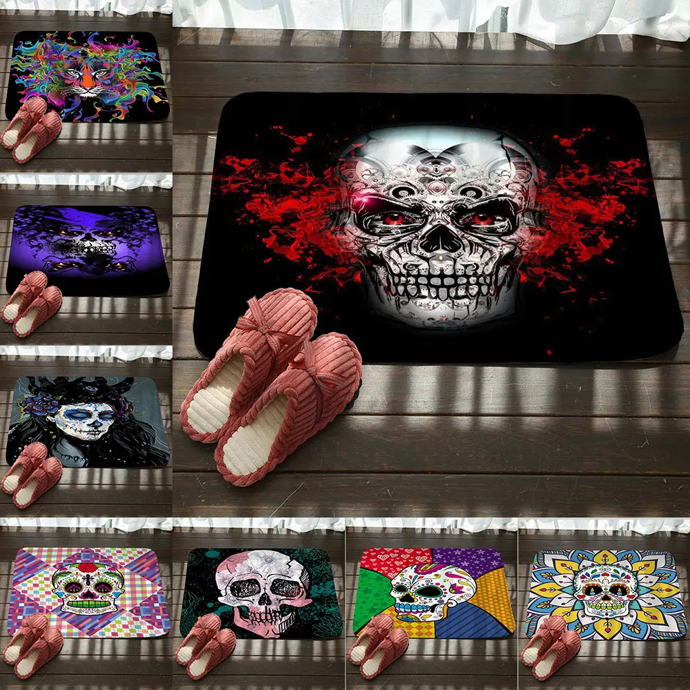 

FUNBAKY 40*60cm 1pc Non Slip Creative Color Skull Door Mats Outdoor Entrance In The Corridor Doormat