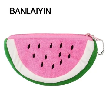 

WholeTide 5* New Watermelon Shape Pink Green Plush Zip Up Cards Cash Holder Wallet Purse