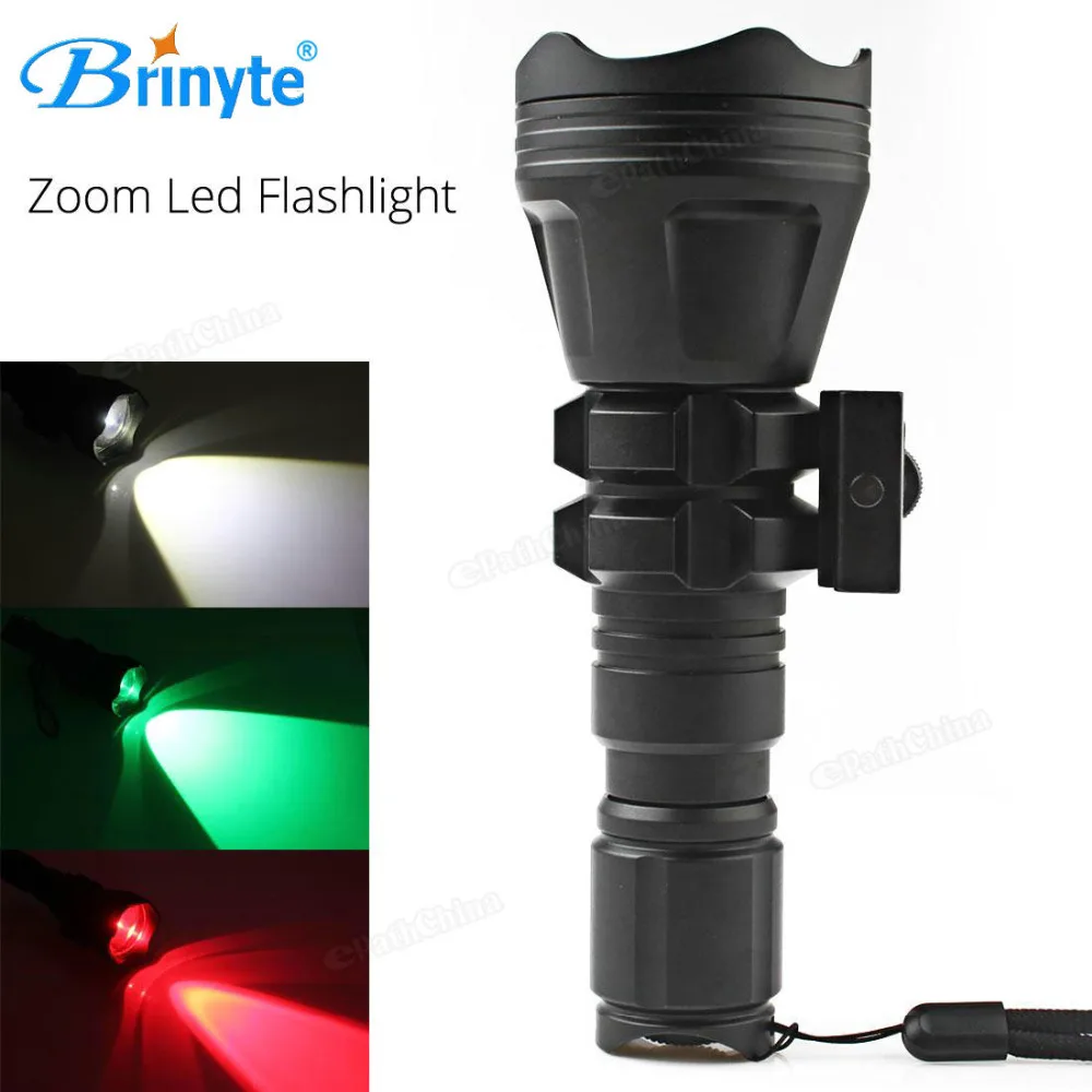 

Brinyte Convex Lens XM-L2 U4 LED Tactical Flashlight Torch Zoomable Outdoor Hunting Flash Light with Red Green White 3 Bulbs
