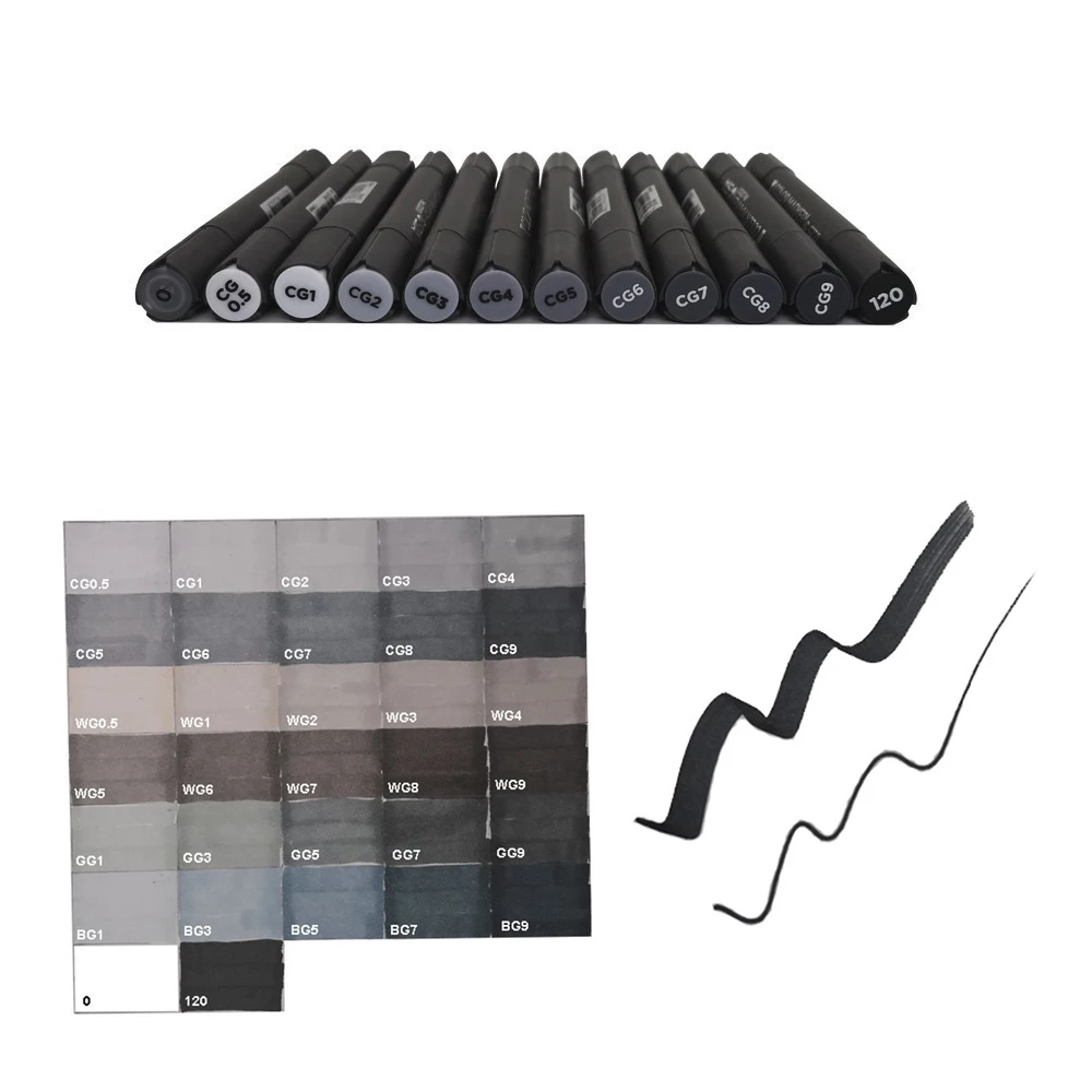 

STA 6/12 Grey Colors Art Markers Grayscale Artist Dual Head Markers Set for Brush Pen Painting Marker School Student Supplies