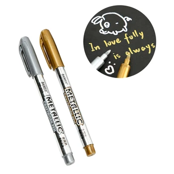 

2pcs/set Metal Color Paint Pen Waterproof Permanent Marker Pens For Glass Gold And Silver 1.5mm Student School Supply Stationery