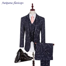 Мужские костюмы, дизайн, смокинги для жениха, полосатые ткани, костюм на заказ, свадебный костюм(пиджак+ брюки+ жилет