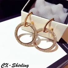 CX-Shirling Luxurious Earrings Women Exaggerated Large Circle Rhinestone Big Dangle Earrings Jewelry Female Gold&Silver