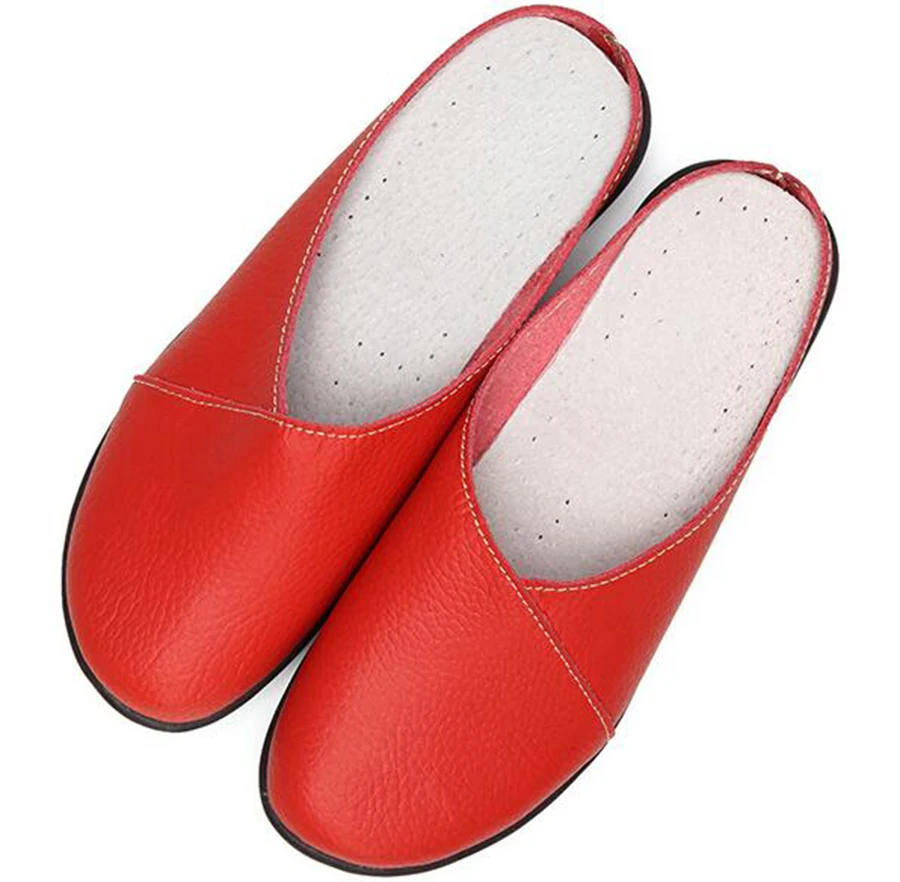 

Spring flat round leather half-slung single shoes Solid color beef tendon non-slip soft bottom women's shoes