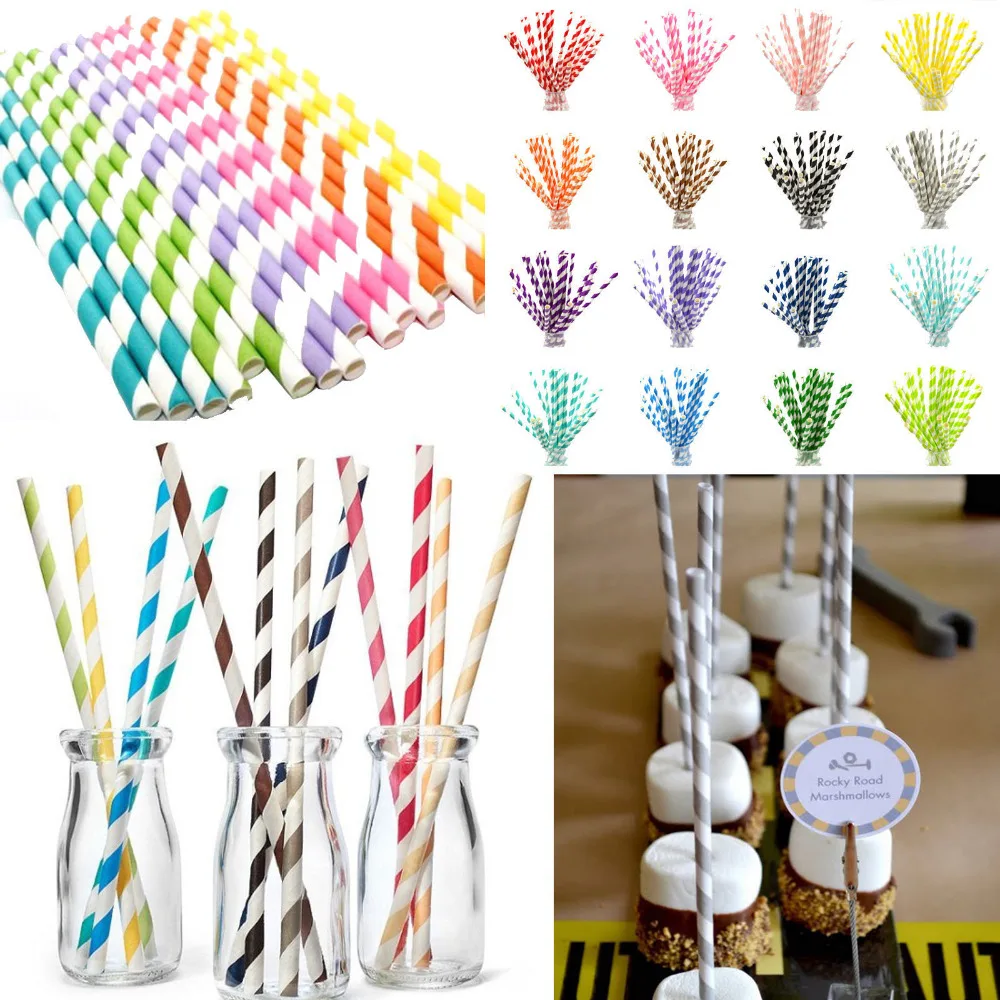 

25 pcs Colorful Paper Drinking Straws Retro Vintage Striped Party straw paper flowers Outdoor party supplies disposable straws