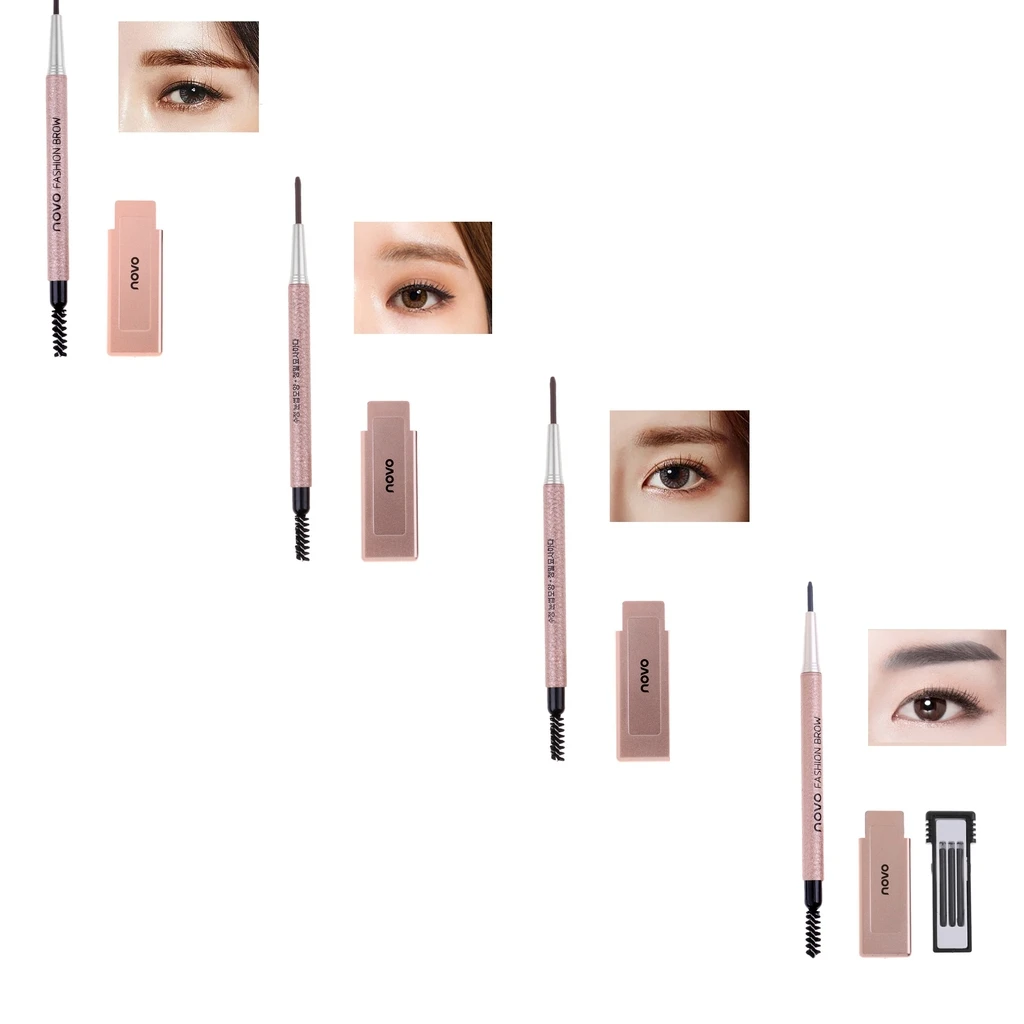 3 In 1 Portable Long Lasting Eyebrow Makeup Pencil With Brush Eye Brow Shaping Stencil 3 Refill Tips