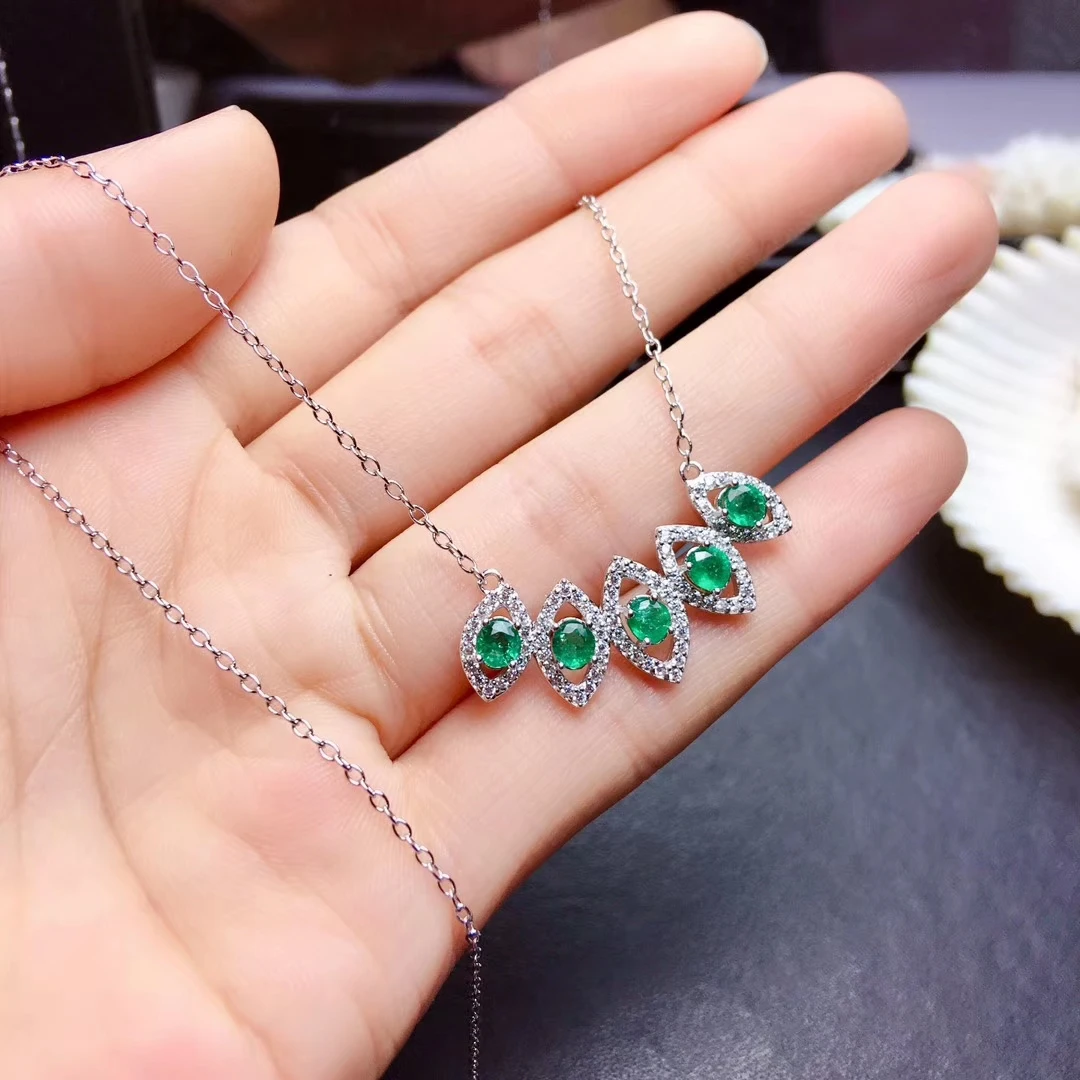  Collier de mode goutte d'eau vert émeraude collier de pierres précieuses naturelles S925 argent col