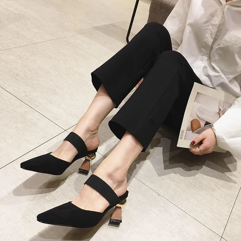 

Kmeioo Fashion Strange Style Shoes Woman Summer Pointed Toe High Heels Slip-on Shallow Sandals Women Dress Casual Shoes